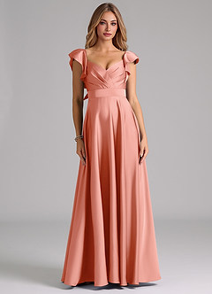 Azazie Leilani Robes de demoiselle d'honneur Robe Trapèze en Satin extensible Rayé Corail image3