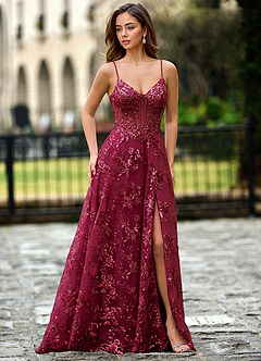 Willowener Burgundy Sequined Lace Prom Dress image3