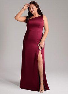 Azazie Phaedra Bridesmaid Dresses Burgundy A-Line One Shoulder Stretch Satin Dress image10