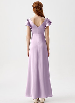 Azazie Omari Junior Frosted Lilac A-Line Pleated Stretch Satin Dress image7