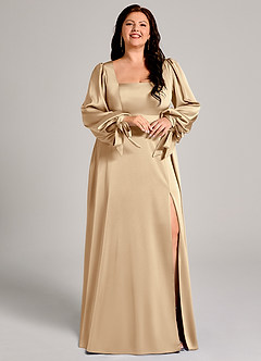 Azazie Leonia Robes de demoiselle d'honneur Robe Trapèze en Satin extensible Manche longue Champagne image12