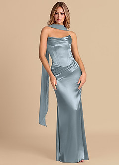 Azazie Sorrel Brautjungfernkleider Wandelbar Meerjungfrau-Linie Korsett Metallischer Satin Kleid Staubblau image3