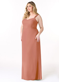 Azazie Denice Vestidos de damas de honor Vestido de Mai Tai de Gasa de Corte Recto con Plisado image11