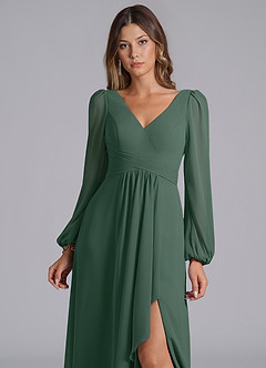 Azazie Omari Bridesmaid Dresses Sea Moss A-Line Long Sleeve Chiffon Dress image7