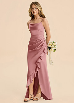Azazie Mia Junior Dusty Rose Mermaid Pleated Stretch Satin Dress image4