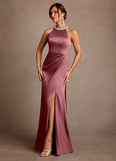 Azazie Lawrence Mother of the Bride Dresses Desert Rose A-Line Pleated Stretch Satin Dress image2
