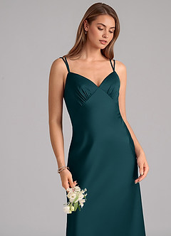 Azazie Suttona Bridesmaid Dresses Pine A-Line Pleated Stretch Satin Dress image7