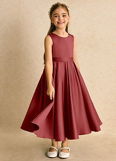 Azazie Junebuj Flower Girl Dresses Rust Ball-Gown Pleated Matte Satin Dress image2