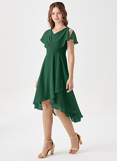 Azazie Graciela Junior Dark Green A-Line Pleated Chiffon Dress image1