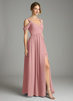 Azazie Lianne Bridesmaid Dresses Dusty Rose A-Line Off the Shoulder Chiffon Dress image5