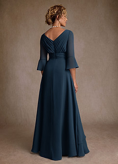 Azazie Eire vestidos de madre de la novia Vestido Azul Marino Oscuro de Gasa de Corte en A con Plisado image2