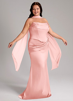 Azazie Sorrel Bridesmaid Dresses Powder Pink Mermaid Strapless Stretch Satin Convertible Dress image9