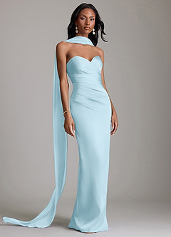 Azazie Sonora Bridesmaid Dresses Sky Blue Sheath Strapless Stretch Satin Dress image9
