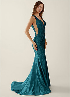 Roxana Verde Pavone Abito da ballo con corsetto e scollo a V e strass image4