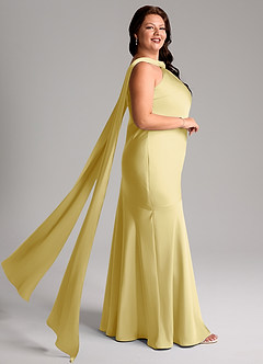 Azazie Kinsley Vestidos de madrinha de casamento Vestido Sorvete De Limão de Cetim elástico de sereia com Fenda Lateral image10