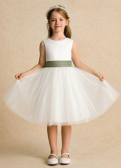 Azazie Sosie Flower Girl Dresses Ivory Pistachio A-Line Pleated Tulle Dress image2