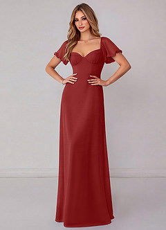 Azazie Fatima Vestidos de damas de honor Vestido de Óxido de Gasa de Corte en A con Con bolsillos image2