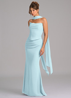 Azazie Sorrel Robes de demoiselle d'honneur Robe Sirène en Mousseline de soie Corset Bleu Nuage image5