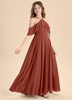 Azazie Tessabelle Junior Vestido de Castaño de Gasa de Corte En A con Vestidos sin tirantes image3