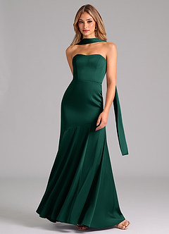 Azazie Shiloh Bridesmaid Dresses Emerald Mermaid Strapless Stretch Satin Convertible Dress image4
