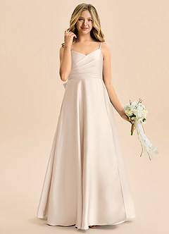 Azazie Rumi Junior Linia A Pofałdowany Satyna elastyczna Długość podłogi Młodsza druhna Sukienka image4