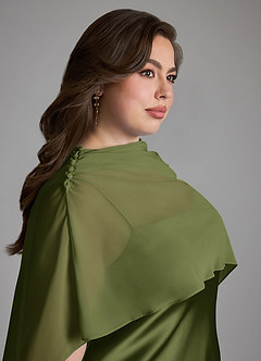 Azazie Jaleesa Robes de demoiselle d'honneur Robe Fourreau en Satin extensible Col haut Olive image16