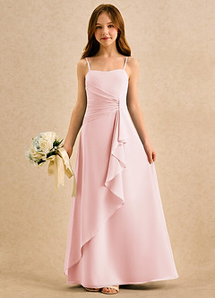 Azazie lolly Girls Formal Robe Demoiselle D'honneur Fillette Robe Trapèze en Mousseline de soie Plissée Rose Pâle image3