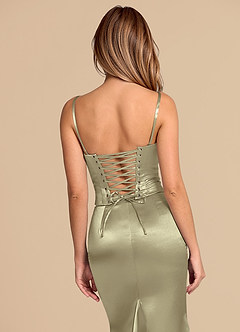 Azazie Sorrel Robes de demoiselle d'honneur Robe Sirène Convertible en Satiné métallisé Corset Vert Mousse image8