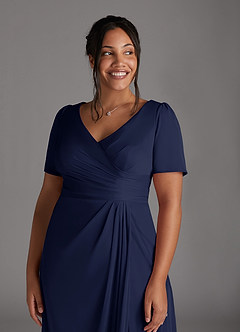 Azazie Bessie Kleider für die Brautmutter A-Linie Plissee Gittergewebe Kleid Dunkelmarine image11
