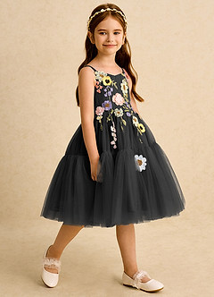 Azazie Osea Flower Girl Dresses Black Ball-Gown Pleated Tulle Dress image5