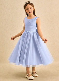 Azazie Macaron Robe Demoiselle D'honneur Fillette Robe Trapèze en Tulle Plissée Eis image4