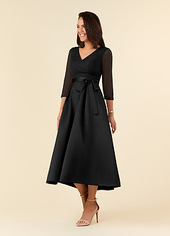 Azazie Maritza Kleider für die Brautmutter A-Linie Plissee Matte Satin Kleid Schwarz image2