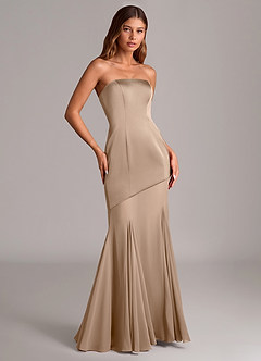 Azazie Uma Jurken voor bruidsmeisjes Converteerbaar Jurk van Chiffon met Zeemeermin Strapless Taupe image3