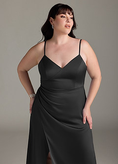 Azazie Marchella Abiti da Damigella Abito A-Line in Raso Elasticizzato Corsetto Nero image11