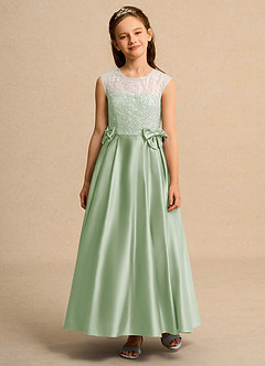 Azazie Candy Girl Abiti da Ragazza di Fiori Abito Principessa in Raso Opaco Fiocco Verde Salvia image6