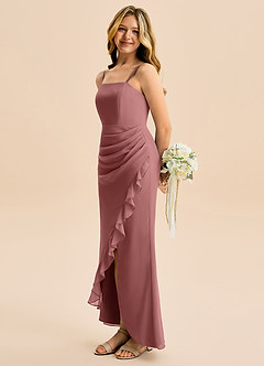 Azazie Buzzy Junior Robe Fourreau en Mousseline de soie Plissée Rose Du Désert image1