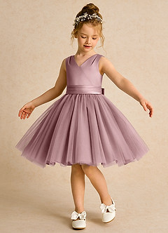 Azazie Tadpole Flower Girl Dresses Dusty Rose A-Line Pleated Matte Satin Dress image1