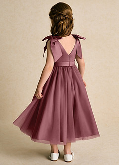 Azazie Serene Robe Demoiselle D'honneur Fillette Robe Princesse en Mat Satiné Arc Rose Du Désert image3