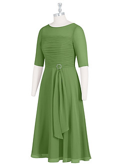 Azazie Naomi Abiti per la Madre della Sposa Abito A-Line in Chiffon Plissettato con Scollo a Barca Basilico image9