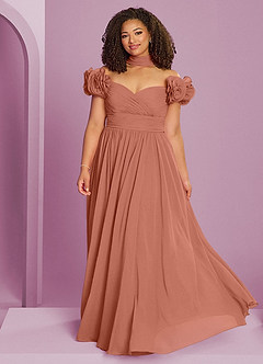 Barbie ♥ Azazie Suknie dla druhen Rozkloszowana sukienka z odkrytymi ramionami, falbaną i rozetkami image15