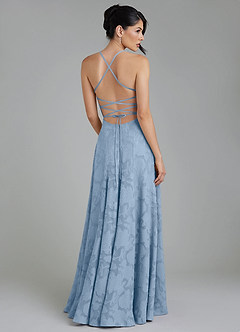Azazie Tatum Robes de demoiselle d'honneur Robe Trapèze en Blumen-Burnout Corset Poudre Bleue image2