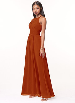 Azazie Bonnie Bridesmaid Dresses Paprika A-Line Keyhole Ruched Chiffon Dress image3