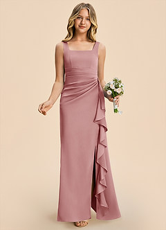 Azazie Adrienne Junior Robe Fourreau en Satin extensible Plissé Rose Poussiéreuse image4