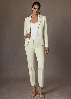 Victoria Ivory Refined Weave Full Length Pants Suit