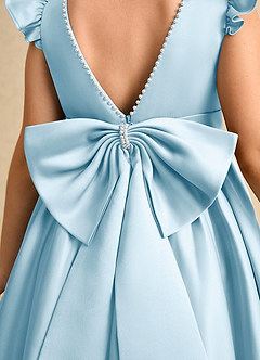 Azazie Dumpling vestidos de niña de las flores Vestido de Azul Cielo de Satin Mate de Corte En A con Lazo image6