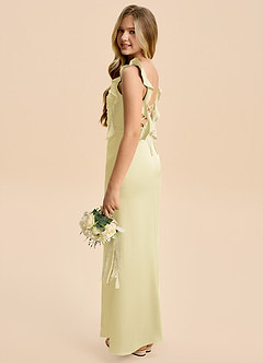 Azazie Jessamine Junior Lemon Sorbet A-Line Ruched Stretch Satin Dress image5