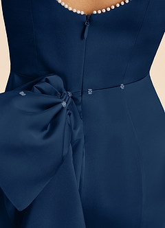 Azazie Emi Junior Dark Navy Sheath Bow Stretch Satin Dress image7