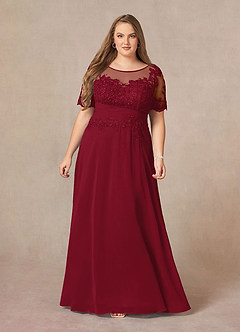 Azazie Raissa Mother of the Bride Dresses Burgundy A-Line Lace Chiffon Dress image12