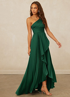 Christian Siriano Bridal for Azazie 1008 Bridesmaid Dresses Dark Green A-Line One Shoulder Stretch Satin Dress image4