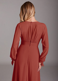 Azazie Matilda Bridesmaid Dresses Terracotta A-Line Long Sleeve Chiffon Dress image8